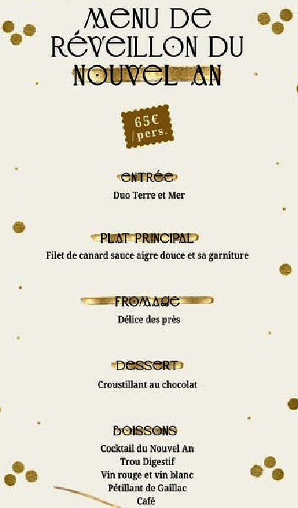 Lire la suite à propos de l’article RÉVEILLON DU 31 DÉCEMBRE ﻿🥳